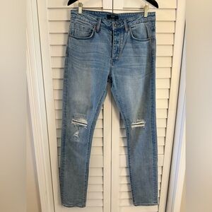 Neuw Ray Tapered Mens Distressed Ripped Knee Jeans Size 31 X 34